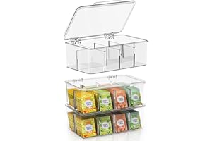 KICHLY Caja de te infusiones, Pack de 3- Caja Acrílica de 24 Secciones Para Té, Café, Especias, Encimeras de Cocina, Armarios, Despensa (Transparente)
