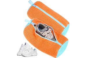 Bixury Sacchetti per Scarpe Sacchetti Lavatrice, 2 Pezzi Lavanderia Sacchetto Lavatrice con Cerniera e pulizia a 360°, Sacchetto Scarpe Lavatrice per Organizzatore, Lavatrice e Viaggio (Arancia)