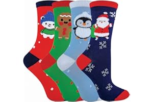 SOCK SNOB 4 Pairs Kids Cotton Rich Christmas Socks | Festive | Winter | 4 Designs