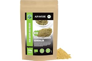 Alpi Nature Fänkålsfrön Malda BIO 250g, Ekologiska Malda Fänkålsfrön Pulver för Matlagning, Fänkål Pulver