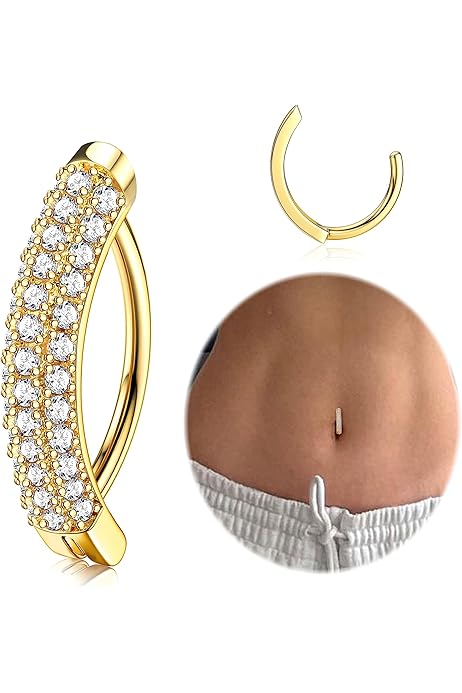 Faux Piercing Nez Anneau Nombril Clicker 14G JeryWe - Acier Inoxydable - CZ Opal - Courbe Inversée Piercing Nombril