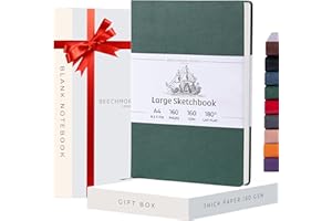 ‎BEECHMORE BOOKS Beechmore Books Skizzenbuch - A4, Grün I Kunst Sketchbook aus veganem Leder, Hardcover, Zeichnen, Skizzieren, dickes Papier 160gsm, linierter Zeichenblock mit Geschenkbox, für Männer & Frauen