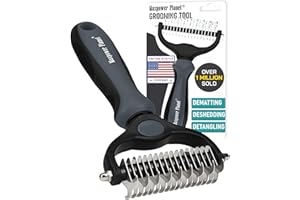 Maxpower Planet Pet Grooming Brush - Double Sided Shedding and Dematting Undercoat Rake Comb for Dogs and Cats,Extra Wide，Gray