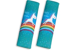 TERJBG 2 Stück Gurtpolster Kinder, Kinder Auto Gurtpolster Gurtschoner Gurtpolster mit Dinosaurier Motiv, Cartoon-bedruckte Schulterpolster, Weiche und Bequeme Auto-Schulterpolster (Einhorn)