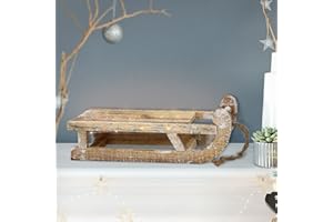 ECD Germany Deko Schlitten aus Holz mit 25 Warmweißen LEDs, 31,5x14,5x10,5 cm, Braun-Natur, Batterriebetrieben, Timer 6 Std., Schnur, Weihnachtsdeko Weihnachten Dekoration Dekoschlitten Holzschlitten