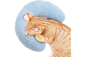 Jognee Poduszka dla kotów, miękka, puszysta, uspokajająca zabawka dla zwierząt domowych, poduszka kocimiętka, pluszowa zabawka w kształcie litery U do spania, odpoczynku, zabawy (niebieska)