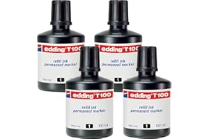 edding T100 Lot de 4 recharges d'encre pour marqueur permanent edding (y compris edding EcoLine) Noir 100 ml