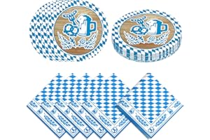 Fennoral 80 Stück Oktoberfest Tischdeko Set Bayern Servietten mit Untersetzer runde bayerische Bierdeckel Partyservietten für Oktoberfestparty Grillfeste Bierfest Mottopartys