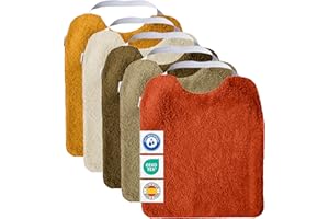 MIMUSELINA Lot de 5 Bavoirs Bebe Imperméables Réutilisables en Coton Premium avec Élastique au Cou | grand Bavoir Enfant BLW en Éponge Imperméable | Puericulture Bébé | Fabriqué à la Main en Espagne