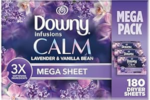Downy Infusions Mega Lot de 180 feuilles d'assouplissant pour linge Calme, lavande et gousse de vanille (3 boîtes de 60 feuilles)