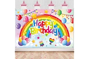 AURMONIGO Rainbow Birthday Decorations Party Backdrop - Colorful Happy Birthday Banner Decoration for Indoor and Outdoor, Personalized Background for Girls Baby Shower Party Supplies (180x120cm)