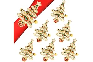 Anstore 6PCS Christmas Tree Napkin Rings Set, Alloy Gold Green Red Holiday Table Decor for Dinner Party Wedding Table Setting Gold Xmas Napkin Ring Christmas Napkin Holders Napkin Rings Set of 6