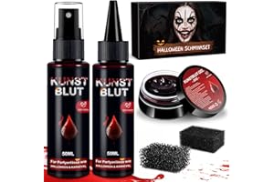 LUNARECLIPSE Fake Blood Halloween Makeup Kit - Realistic Washable Special Effects SFX Makeup Coagulated Blood + Dripping Blood+ Spray+ Sponges For Face Mouth Clothes Dress Up Stage Zombie Vampire Monster Cosplay