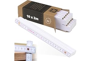 M METRIE Metrie BLOCK72 Holz Zollstock/Zollstöcke 10x Stück|2m langer Gliedermaßstab, Meterstab mit Duplex-Teilung - Weiß, Hergestellt in der EU