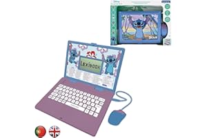 Lexibook, Disney Stitch, Laptop Educacional Bilíngue INGLÊS/PORTUGUÊS, 124 Atividades de Linguagem, Escrita, Matemática, Lógica, Música e Jogos, Meninos e Meninas, JC598Di4