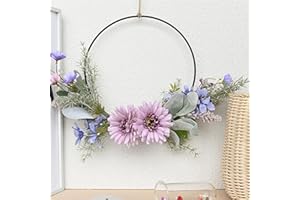 Funvalley Surperfect Door Wreath, Spring Summer Front Door Wreath, Artificial Purple Sunflower Wreath for Easter Door Wall Wedding Farmhouse Decoration