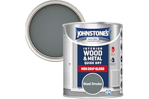 Johnstone's - Wood & Metal Paint - Gloss Finish - Steel Smoke - 750ml - Water Based - Non Drip & Quick Drying - Radiator Paint - Low Odour - Dry in 1-2 Hours - 8m2 Coverage per Litre