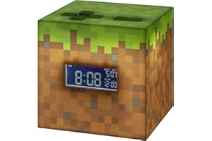 PALADONE Réveil Digital Minecraft Grass Block - Lumière et Musique du Jeu Officiels, Décor de Chambre pour Gamers Minecraft, Vert