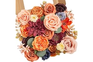 Serwalin Fleurs d'automne artificielles orange bordeaux en soie pour mariage, décoration de gâteau, décoration de fête, fleurs artificielles pour bouquets de mariée, arrangements floraux