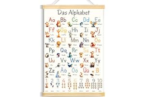 Yezirzax ABC Poster 31x44 cm für Kinder - Alphabet und Zahlen Lernen für Kinderzimmer, Kindergarten, Vorschule, Grundschule - Buchstaben Grundschrift Geschenk