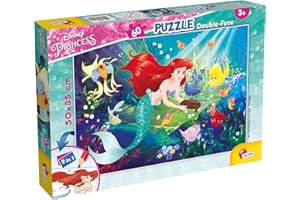 Lisciani, Puzzle pour enfants à partir de 4 ans, 60 pièces, 2 en 1 Double Face Recto / Verso avec le dos à colorier - Disney La petite Sirène 74051