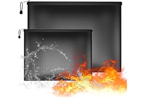 ‎ABC LIFE Feuerfeste Dokumententasche 2 Stück, A4 Groß Geld Taschen Feuersichere wasserdichte Tasche Silikon beschichtetes Gewebe Fiberglas Sicher Datei Storage für Rechnungen, Vertrag, Reisepass, Führerschein