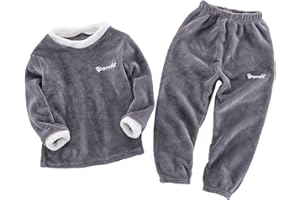 Oyolan Pijama Invierno de Franela para Niña Conjunto 2Pcs Camiseta Manga Larga y Pantalones Holgados Ropa de Hogar Ropa de Dormir Grueso Caliente Unisex