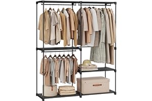 ‎SONGMICS SONGMICS Kleiderschrank offen, Kleiderständer, Kleiderstange, Garderobe, 3 Hängefächer, viel Platz, für Schlafzimmer, Wohnzimmer, 138 x 43 x 182 cm, tintenschwarz RYG025B02
