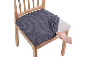 Homaxy Dining Chair Seat Covers Set of 6, Stretch Jacquard Dining Chair Slipcovers Seat Protector with Buckle for Dining Room Kitchen, Dark Grey