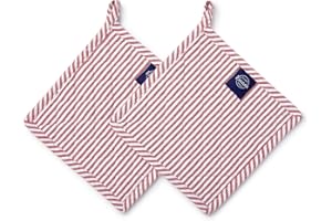 ‎ENCASA XO Encasa XO 21 cm Ofen-Mikrowellen-Topflappen (2er-Set) zum Kochen und Backen in der Küche - hitzebeständig, Schutz der Hände vor heißen Gerätschaften - Ticking Red