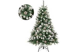 GIGALUMI Künstlicher Weihnachtsbaum mit Schnee-Effekt 120cm 500 Spitzen Tannenbaum mit beschneiten Ästen und Tannenzapfen inkl. Metallständer