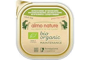 Almo Nature - Bio Organic - Nourriture Humide pour Chiens avec Poulet et Legumes -Pâté Biologique pour Chiens Adultes: 9 barquettes de 300g