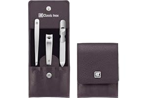 ZWILLING BEAUTY ZWILLING Set de manicura (3 piezas, cuidado de uñas y pedicura, estuche de piel auténtica, con cortaúñas), acero inoxidable pulido, rojo