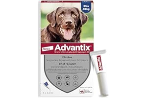 Advantix Grand Chien entre 25 et 40 kg – Pipettes pour chien contre 6 parasites – Traitement et protection pour votre animal pendant 4 semaines – 4 x 4,0 ml