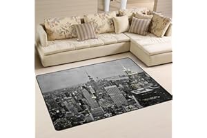 Naanle New York City Skyline at Night Non Slip Area Rug for Living Dinning Room Bedroom Kitchen, 120 x 180 cm(4'x6' ft), New York Cityscape Nursery Rug Floor Carpet Yoga Mat
