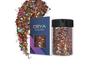 Ceya Holografischer klobiger Glitzer, 3.5oz/100 g, braunes Bastelglitzer-Pulver, gemischte grobe und feine Flocken, schillernde Nagel-Pailletten für Epoxidharz, Becher, Schleim, Festival-Dekoration