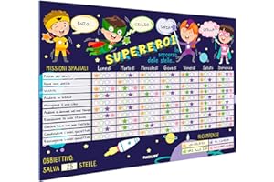 PACKLIST Tabella delle Ricompense per Bambini Italiano - Tabellone Ricompense Supereroi in Soccorso delle Stelle - Apprendimento Positivo con Risultati dalla Prima Settimana - Prodotto Eco 100% Carta