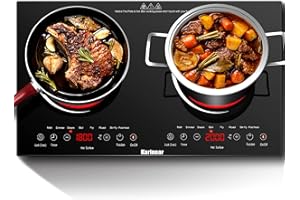 Karinear Double Ceramic Hob, Plug in 2 Zone Electric Ceramic Hob with LED Display, 4-Hour Timer, 9 Power up to 2800W, Safety Lock