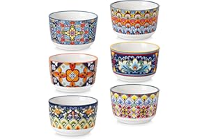 vancasso Ramequins Lot, 6 X 120 ML Ramequins et Moules à Soufflés en Porcelaine, Ramequin Creme Brulee pour Muffin et Gâteau, Ramequin Four à Crème, Sauce, Fruit, Ø8 CM - Style Bohème