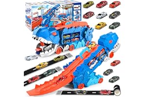 DONGQI Giocattolo trasportatore di dinosauri, Camion Giocattolo Per Bambini, Con 8 Auto Da Corsa Macchinine Per Bambini, Auto Giocattolo Portatile Camion Dinosauro Per 3, 4, 5, 6 Anni Ragazzi Regalo