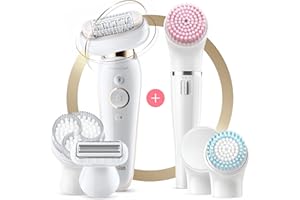 Braun Silk-épil 9 Flex 9-100 Kit de Beauté Épilateur avec Tête Flexible Antidérapante et Contrôle de Pression pour Épilation Face Spa avec brosses exfoliantes et Éponge de Maquillage, Prise 2 Broches