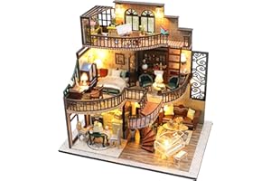 Spilay Diy Miniature House Kit, Wooden Mini Doll house with Furniture and Dust Cover and Music Box, 1:24 Creative Room Idea Gift for for Christmas Valentine's Day - (Dream Building Pavilion) M2132