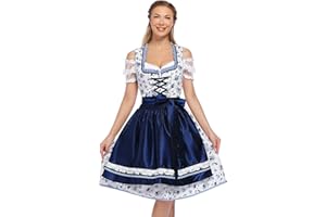KOJOOIN Femme Robe Dirndl de Bavière Oktoberfest Set Dirndl Blouse et Tablier - Robe Dirndl 3 Pièces Bluse Manches Courtes Bavarois Vêtements