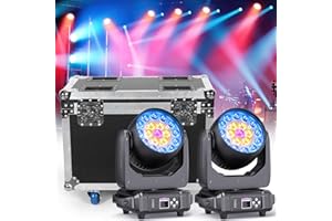 WZYBUTA Confezione da 2 LED da 19 x 15 W con 1 Fly Case Flight Case Zoom Beam Wash effetto RGBW luci palcoscenico