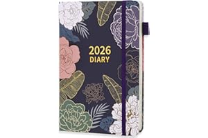 Thboxes Diary 2026 Day Per Page, 12 Month Full Year Daily Planner from Jan. 2026 to Dec. 2026, Hardcover Organiser Journal Notebook with Monthly View for School Home Office, 21×14 cm (Purple Flower)