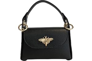 Modarno mini borsa in Vera pelle dollaro con chiusura a moschettone a forma di ape, borchie laterali, catena metallica rimovibile, manico in pelle