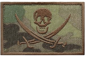 LEGEEON Multicam Calico Jack Skull Pirate Jolly Roger Morale Tactical ISAF Embroidery Touch Fastener Patch