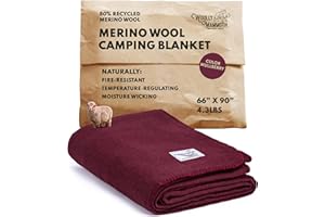 WOOLLY MAMMOTH WOOLEN COMPANY Woolly Mammoth Merino Wool Blanket - Large 66" x 90", 4LBS Camp Blanket | Throw for The Cabin, Cold Weather, Emergency, Dog Camping Gear, Hiking, Survival, Army, Outside, Outdoors – Burgundy