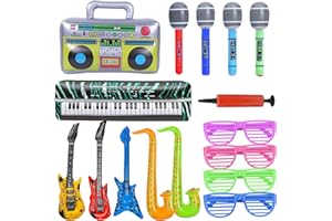 GOLDNICE Set di Gonfiabili Rock Star Giocattolo - Chitarra Gonfiabile, Strumenti Musicali Bambini Adulti, Microfono Gonfiabile, Chitarra Gonfiabile Puntelli 80s 90s Carnival Disco Party Musica