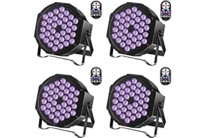 KRIDERISH 72W Lumière Noire UV, 36 LED UV Par Lumière de Scène avec Télécommandée pour Fête, Bar, Scène, Noël, Halloween, Mariage (4 Pièce)